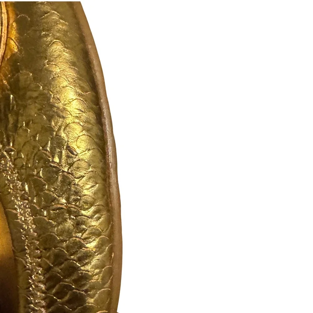 Tory Burch Reva Gold Metallic Fish Scales Ballet Flats Soft Leather Medallion 9M